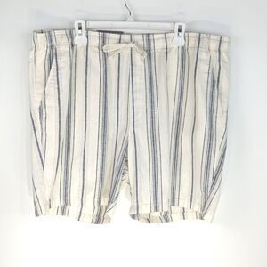 GOODFELLOW & CO Men’s Cream Blue Stripe Shorts XL Linen Blend Drawstring NWT